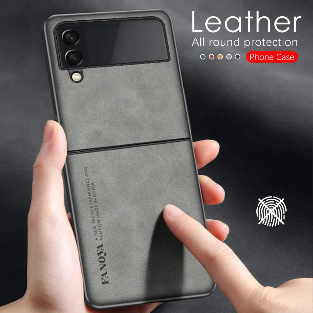 Luxury Sheepskin Leather Case For Samsung Galaxy Z Flip 4 3 5 Flip5 Flip4 Flip3 ZFlip5 Silicone Protect Back Cover Funda Coque