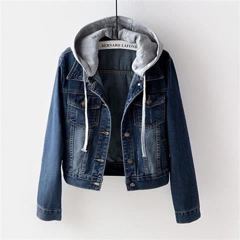 Denim Short Coat Women&#039;s Short New Long-sleeved Slim-fit Hooded Jacket All-match Student Top