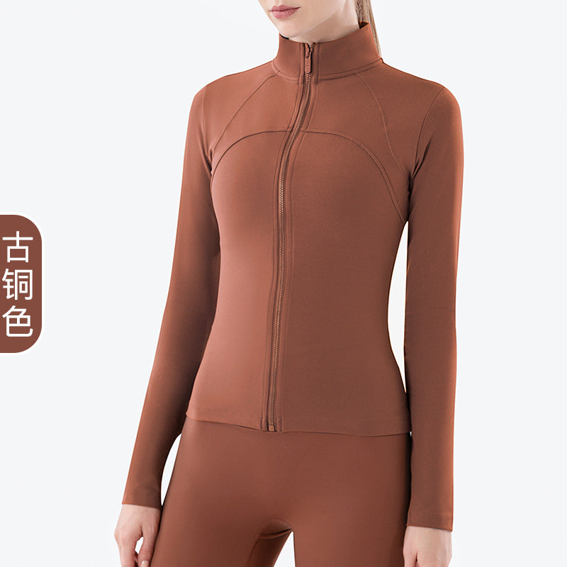 Autumn And Winter New High-neck Fitness Clothes Ladies Long-sleeved Top Zipper Tight Sports Jacket Lulu Yoga Clothes