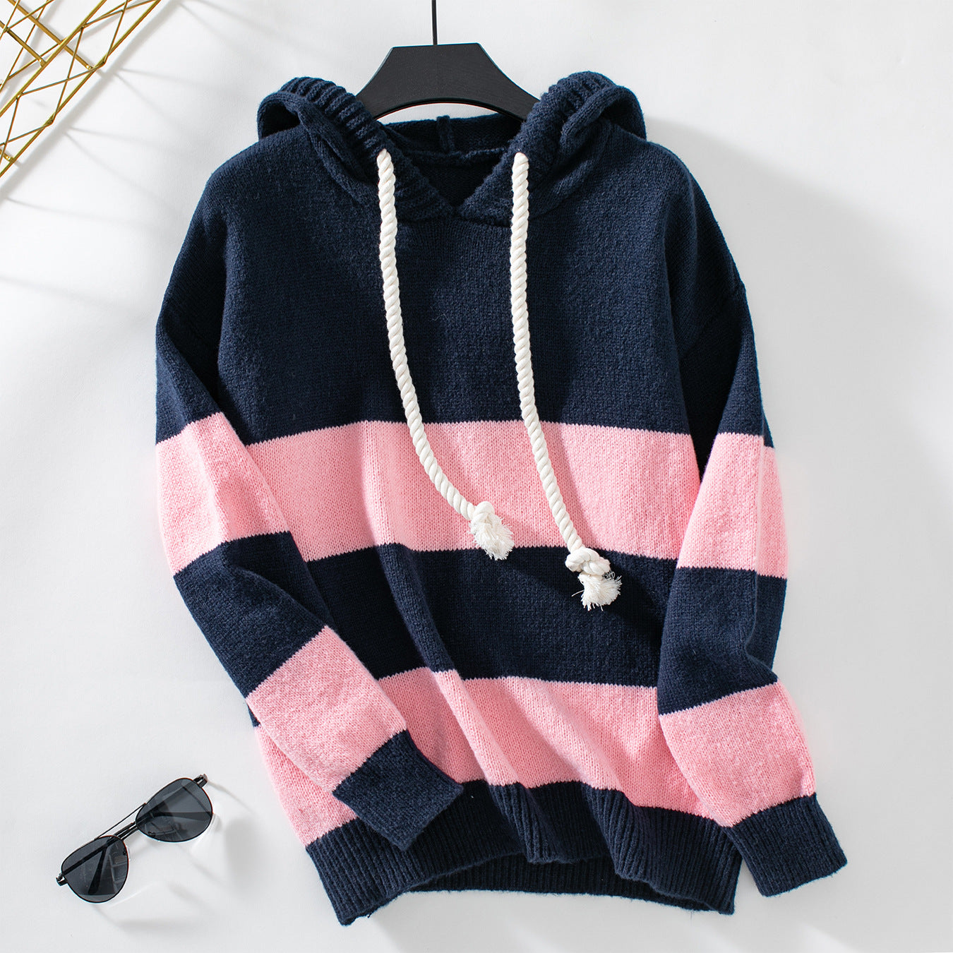 European And American Cross-border Hooded Color Pullover Sweater Top Women, Autumn And Winter Loose Casual All-match Women&#039;s Sweater Top