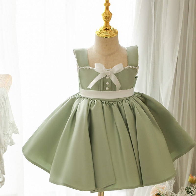 Green Princess Dress  Baby Girl  Catwalk Host Piano Playing One-year-old Banquet Dress