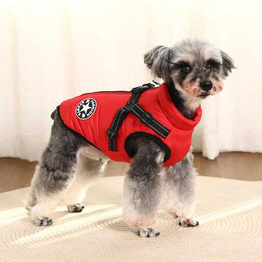 PSM New Pet Clothes Dog Jacket Cotton Clothing Small Dog Two Feet Traction Vest Chest Back Winter Warm Clothing