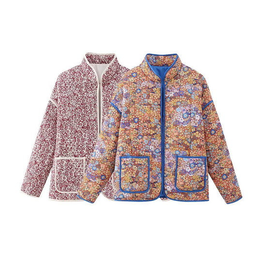 New Small Floral Loose Quilted Thickened Warm Cotton-padded Coat For Women