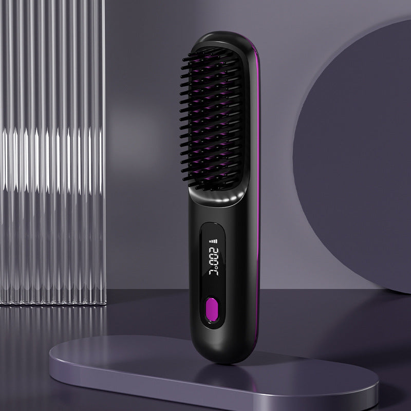 New LCD USB Charging Wireless Portable Curling Hair Straightening Comb Ceramic Heating Negative Ion Electronic Comb Hair Straightener