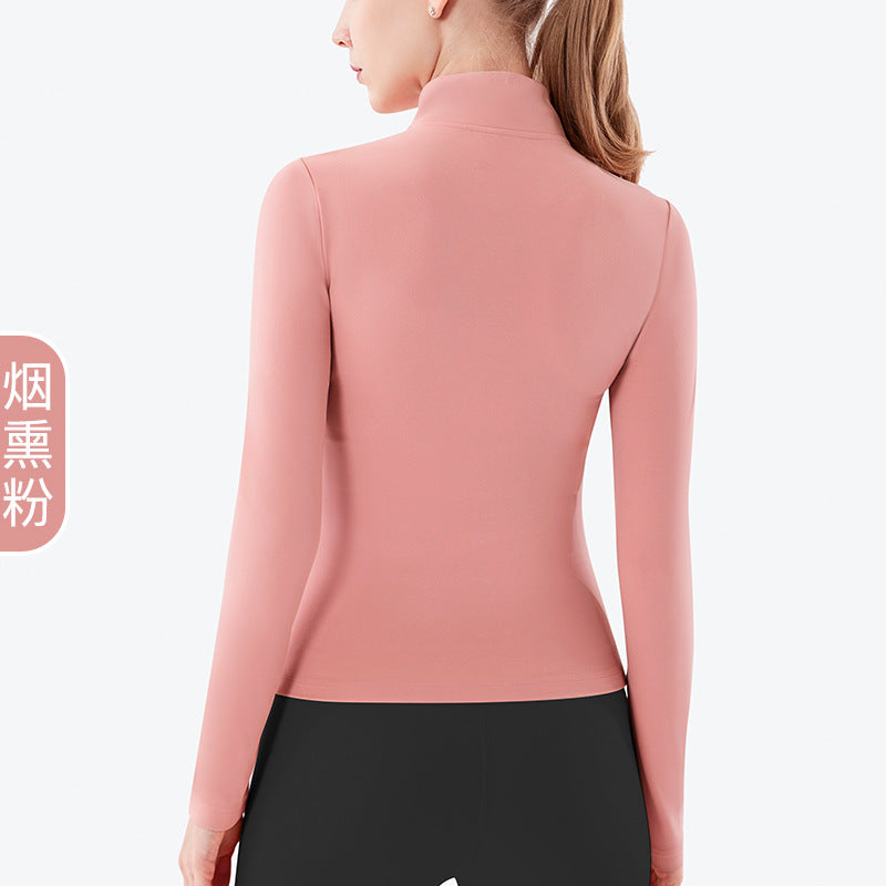 Autumn And Winter New High-neck Fitness Clothes Ladies Long-sleeved Top Zipper Tight Sports Jacket Lulu Yoga Clothes