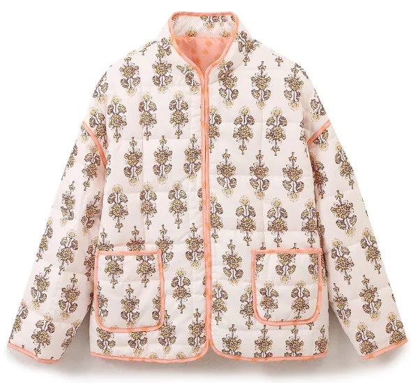 New Small Floral Loose Quilted Thickened Warm Cotton-padded Coat For Women