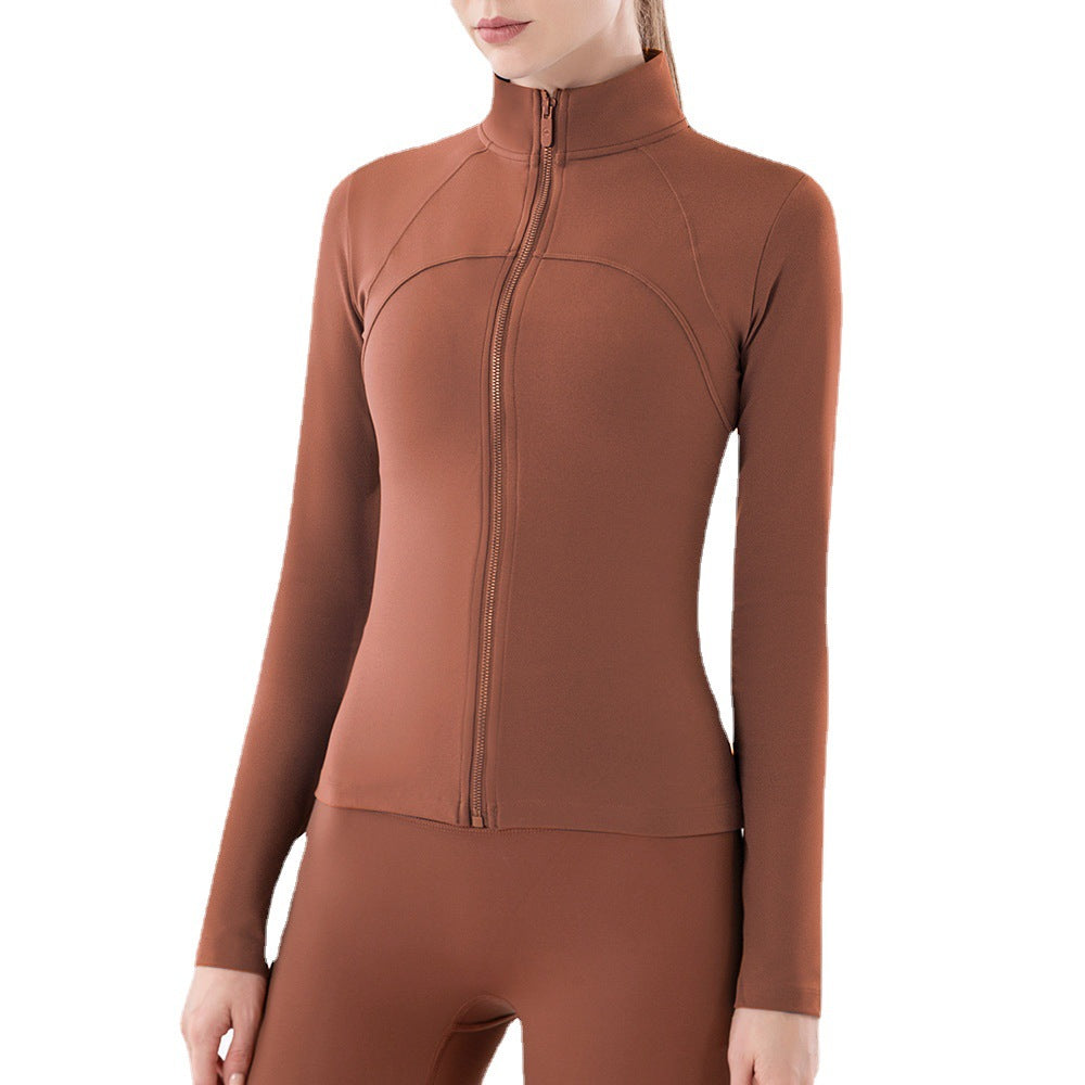 Autumn And Winter New High-neck Fitness Clothes Ladies Long-sleeved Top Zipper Tight Sports Jacket Lulu Yoga Clothes