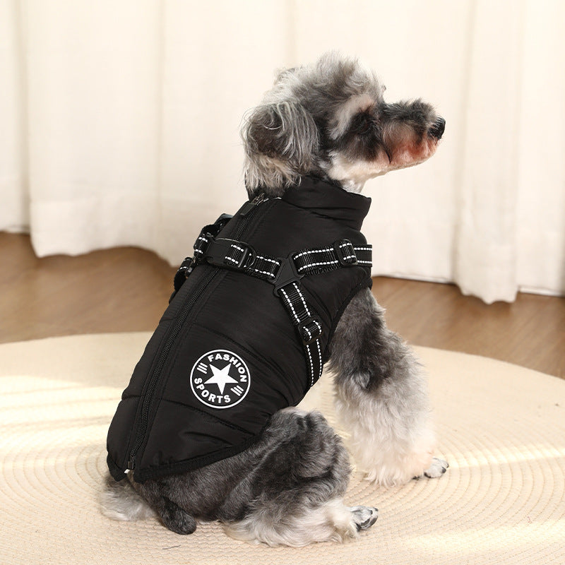 PSM New Pet Clothes Dog Jacket Cotton Clothing Small Dog Two Feet Traction Vest Chest Back Winter Warm Clothing