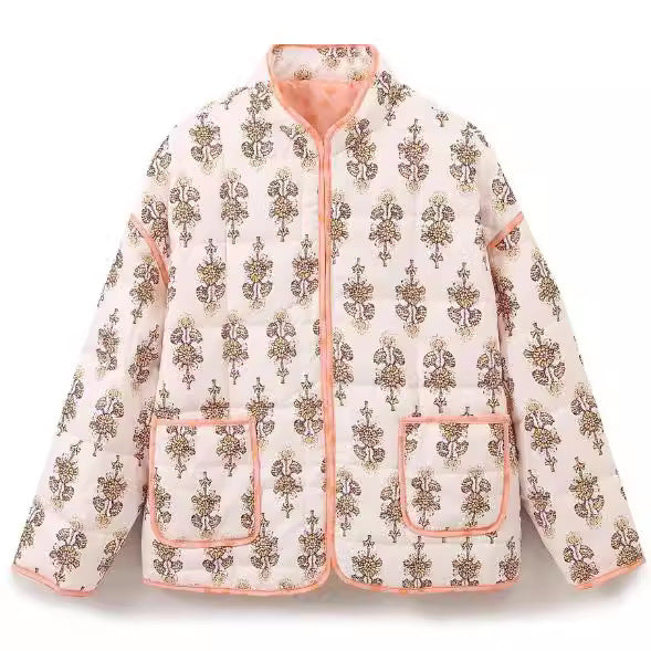 New Small Floral Loose Quilted Thickened Warm Cotton-padded Coat For Women