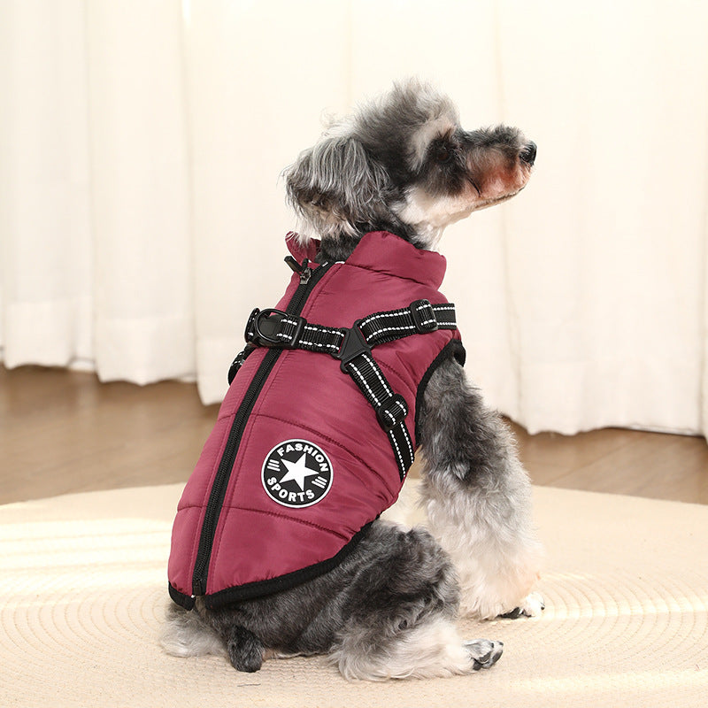 PSM New Pet Clothes Dog Jacket Cotton Clothing Small Dog Two Feet Traction Vest Chest Back Winter Warm Clothing