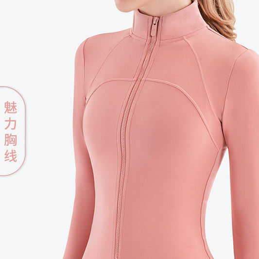 Autumn And Winter New High-neck Fitness Clothes Ladies Long-sleeved Top Zipper Tight Sports Jacket Lulu Yoga Clothes