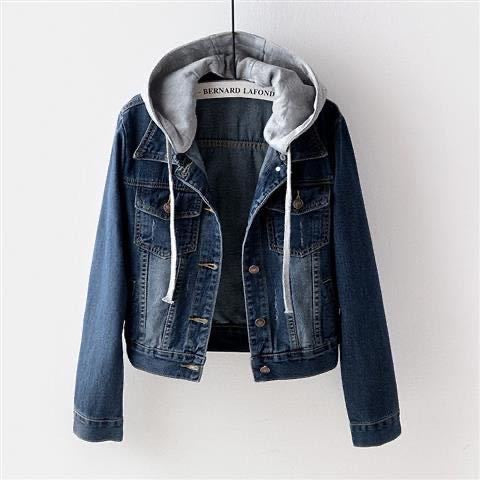 Denim Short Coat Women&#039;s Short New Long-sleeved Slim-fit Hooded Jacket All-match Student Top