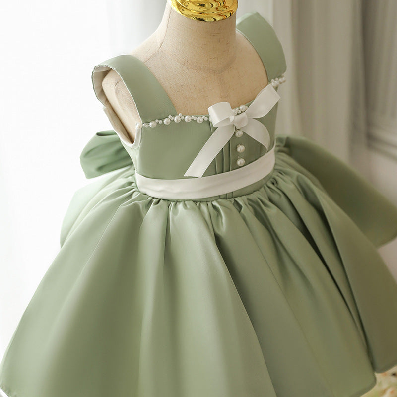 Green Princess Dress  Baby Girl  Catwalk Host Piano Playing One-year-old Banquet Dress