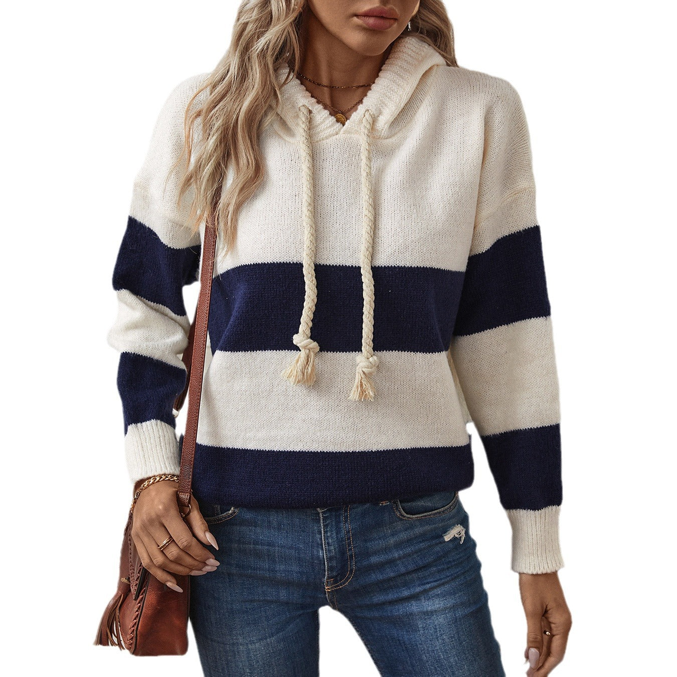 European And American Cross-border Hooded Color Pullover Sweater Top Women, Autumn And Winter Loose Casual All-match Women&#039;s Sweater Top