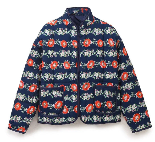 New Small Floral Loose Quilted Thickened Warm Cotton-padded Coat For Women