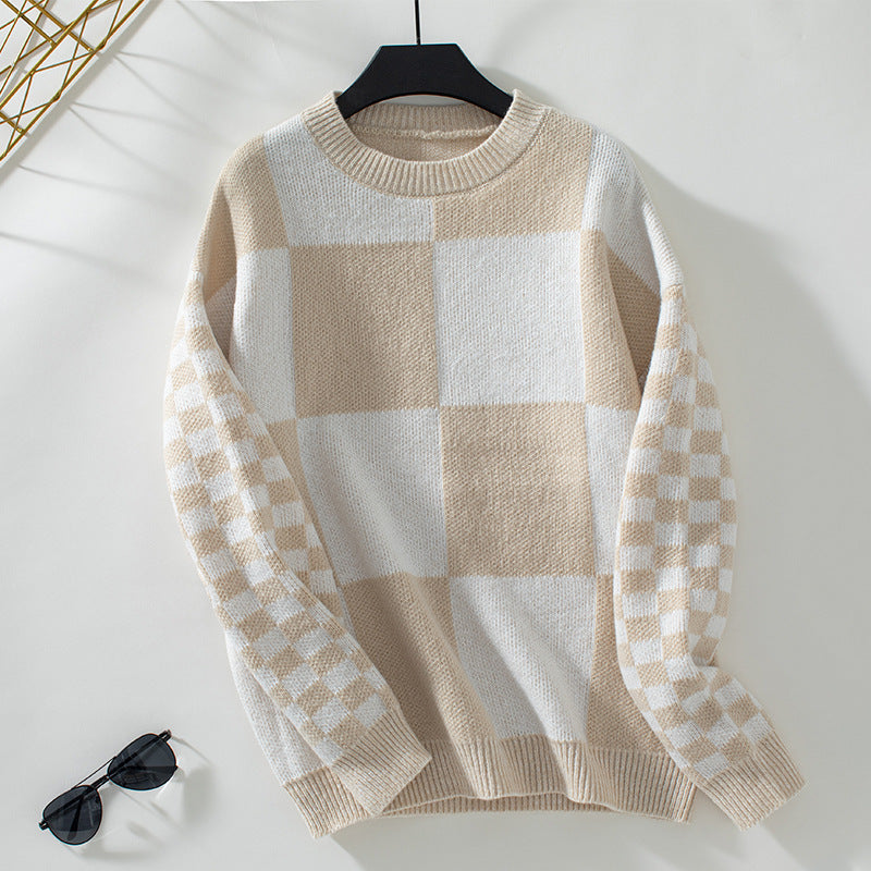 Drizzle European And American Cross-border Color Plaid Pullover Women&#039;s Knitted Sweater Autumn And Winter Fashion All-match Women&#039;s Top