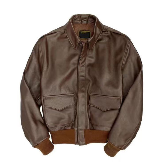 US Air Force Solid Color Lapel Casual Men Jacket Leather