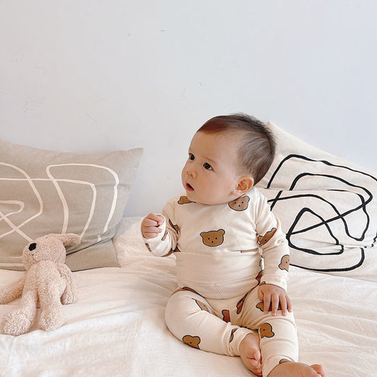 Internet Celebrant Baby Suit Cotton Baby Autumn Clothes Suit Pajamas High Waist Underwear 2023 New Spring And Autumn Pants 1236