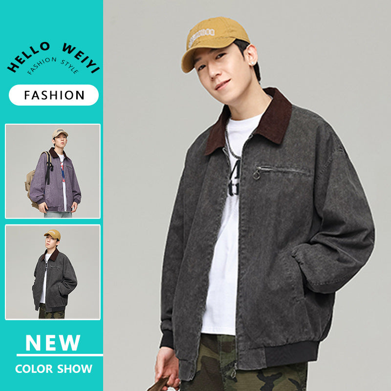 Men Tooling Jacket Autumn Vintage Mountain Lapel Top All-match Casual Jacket