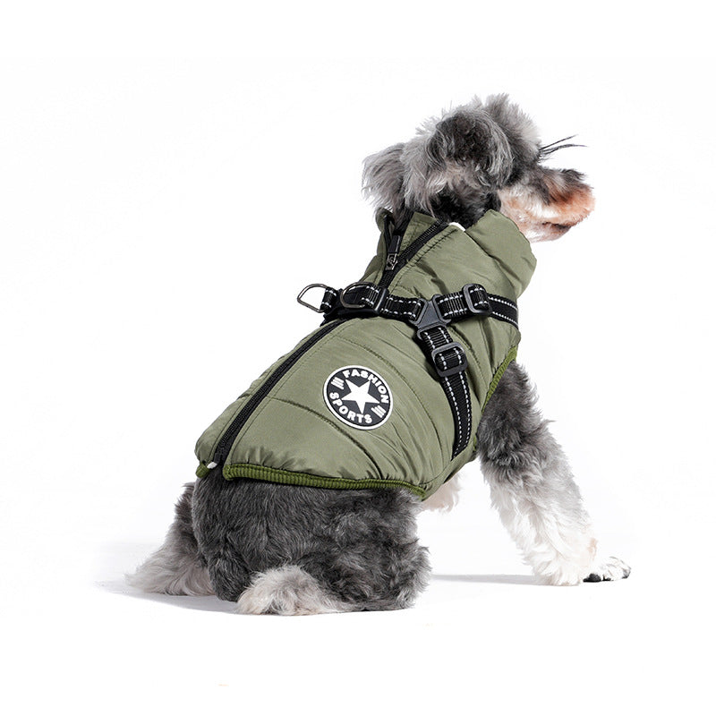 PSM New Pet Clothes Dog Jacket Cotton Clothing Small Dog Two Feet Traction Vest Chest Back Winter Warm Clothing