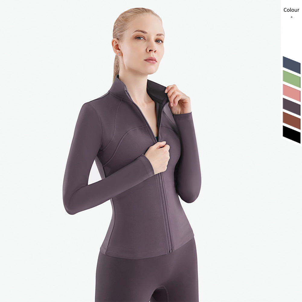 Autumn And Winter New High-neck Fitness Clothes Ladies Long-sleeved Top Zipper Tight Sports Jacket Lulu Yoga Clothes