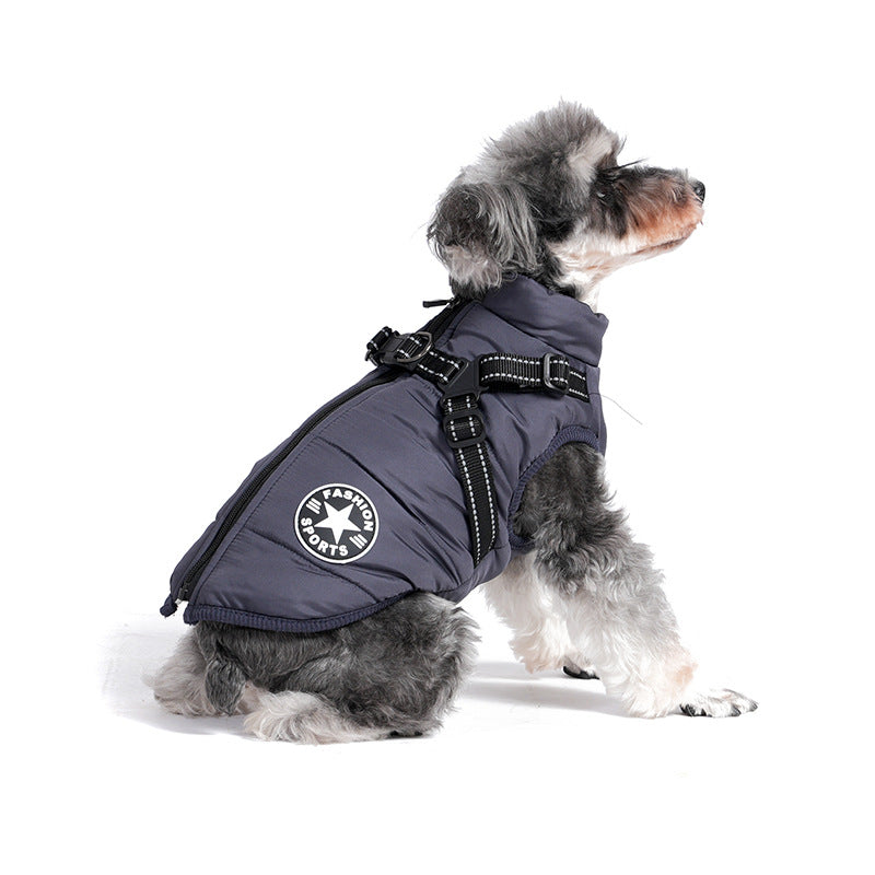 PSM New Pet Clothes Dog Jacket Cotton Clothing Small Dog Two Feet Traction Vest Chest Back Winter Warm Clothing