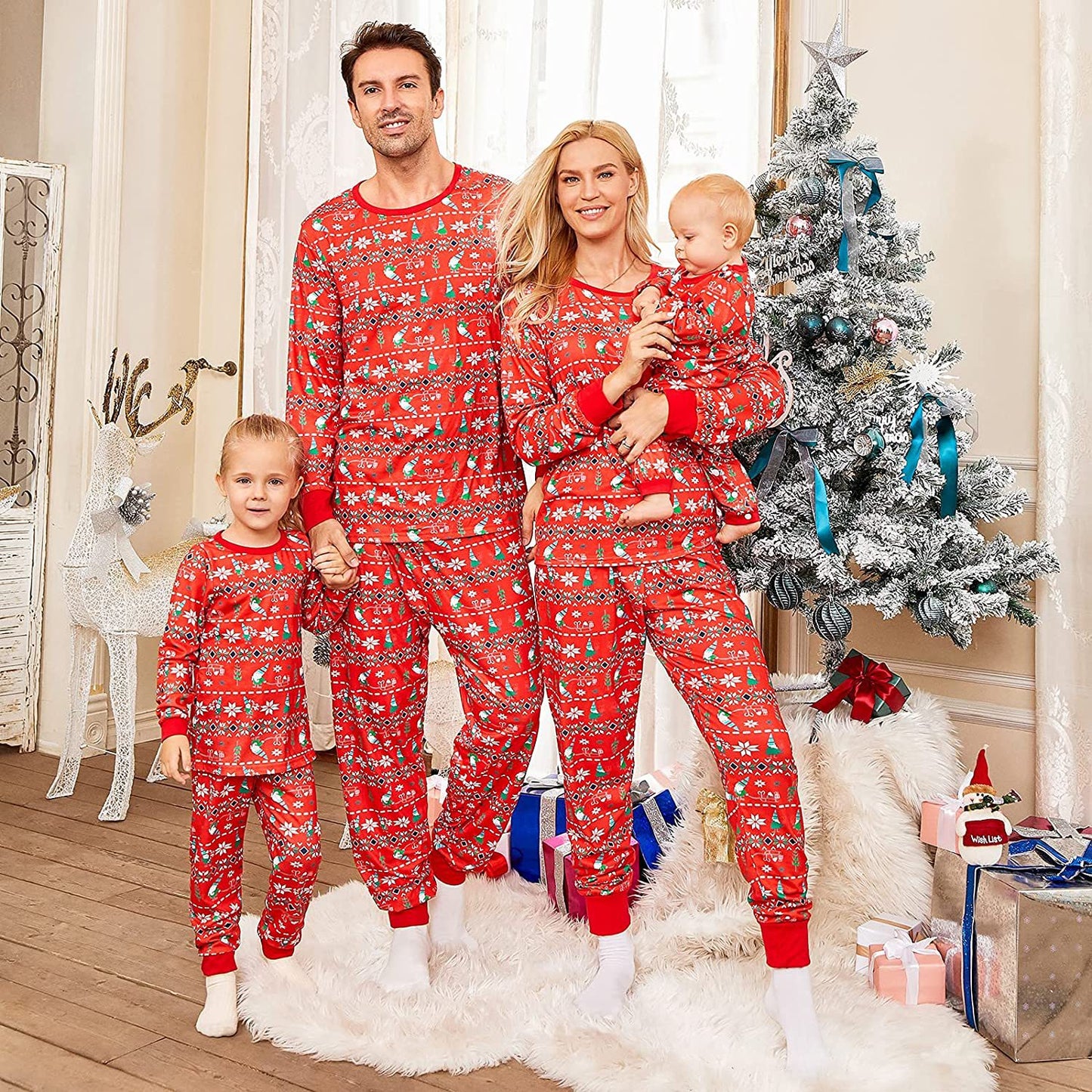 Cross-border Amazon Homewear Printed Pajamas Christmas Parent-child Wear Round Neck Long-sleeved Suit