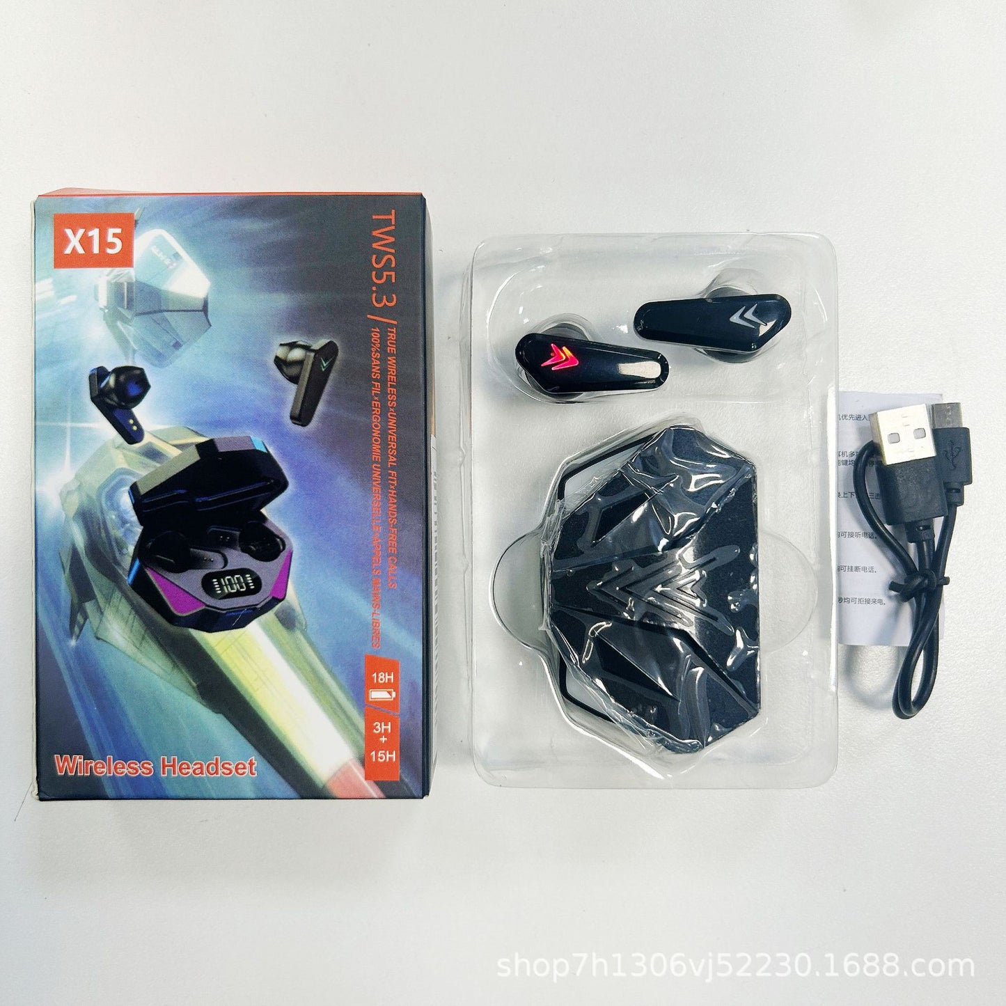 X15 Blue Flood 5656T2 E-sports Gaming Bluetooth Headset 5.2 Ultra-long Endurance Low Latency HD Digital Display