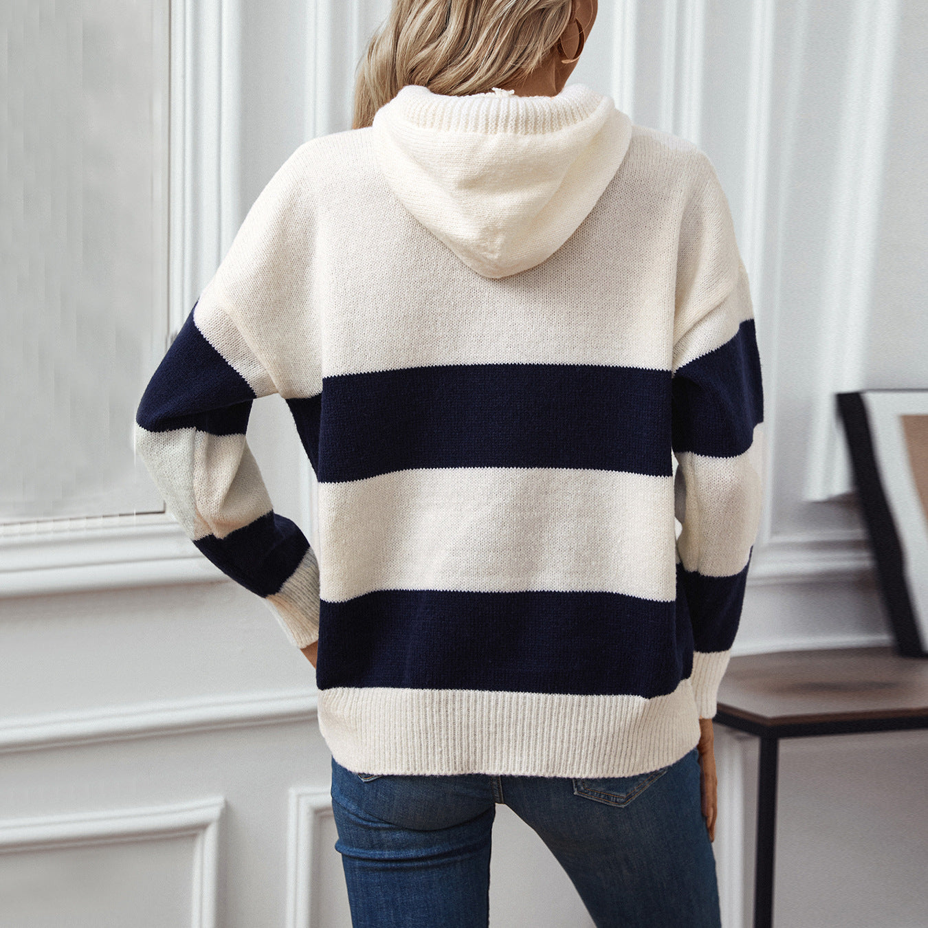 European And American Cross-border Hooded Color Pullover Sweater Top Women, Autumn And Winter Loose Casual All-match Women&#039;s Sweater Top