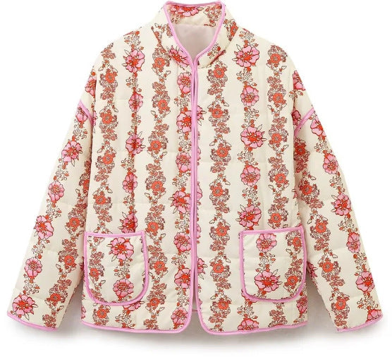 New Small Floral Loose Quilted Thickened Warm Cotton-padded Coat For Women