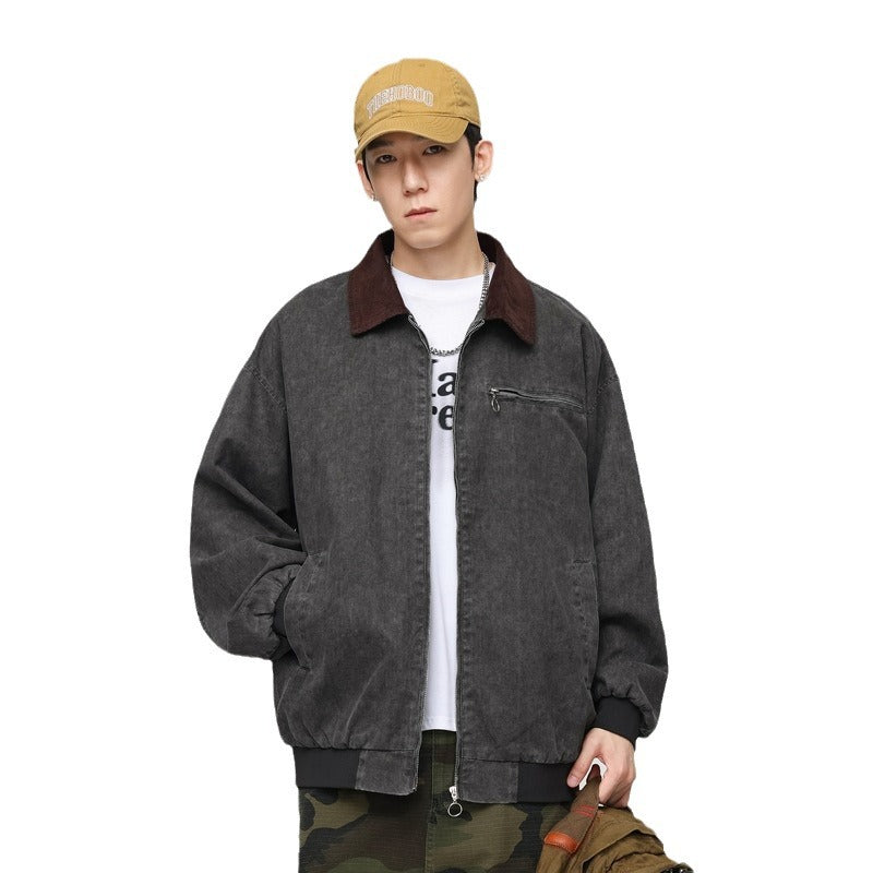 Men Tooling Jacket Autumn Vintage Mountain Lapel Top All-match Casual Jacket