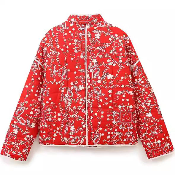 New Small Floral Loose Quilted Thickened Warm Cotton-padded Coat For Women