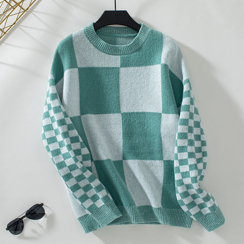 Drizzle European And American Cross-border Color Plaid Pullover Women&#039;s Knitted Sweater Autumn And Winter Fashion All-match Women&#039;s Top