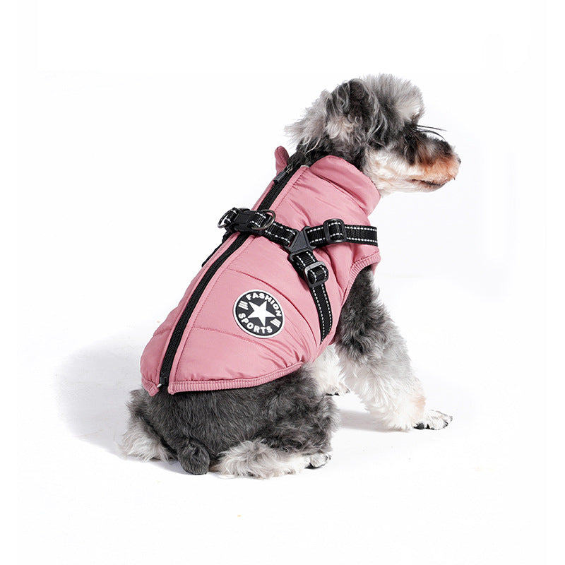 PSM New Pet Clothes Dog Jacket Cotton Clothing Small Dog Two Feet Traction Vest Chest Back Winter Warm Clothing