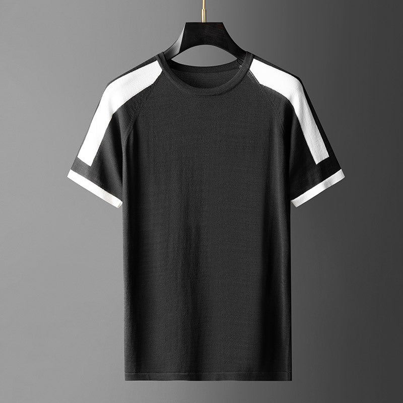 Summer New Short T-shirt Casual Fashion Trendy Color-inserted Knitted Shirt Short-sleeved T-shirt Men&#039;s Round Neck Simple And Comfortable