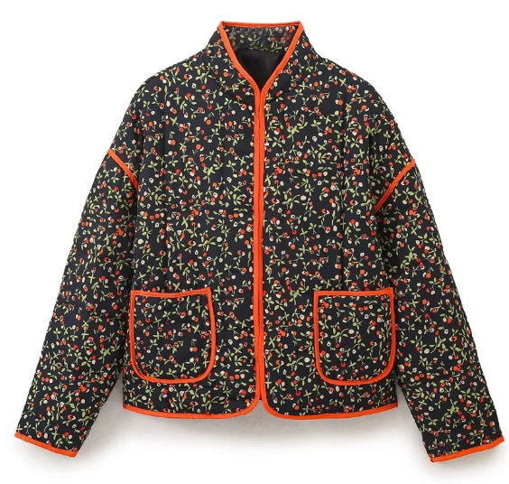 New Small Floral Loose Quilted Thickened Warm Cotton-padded Coat For Women