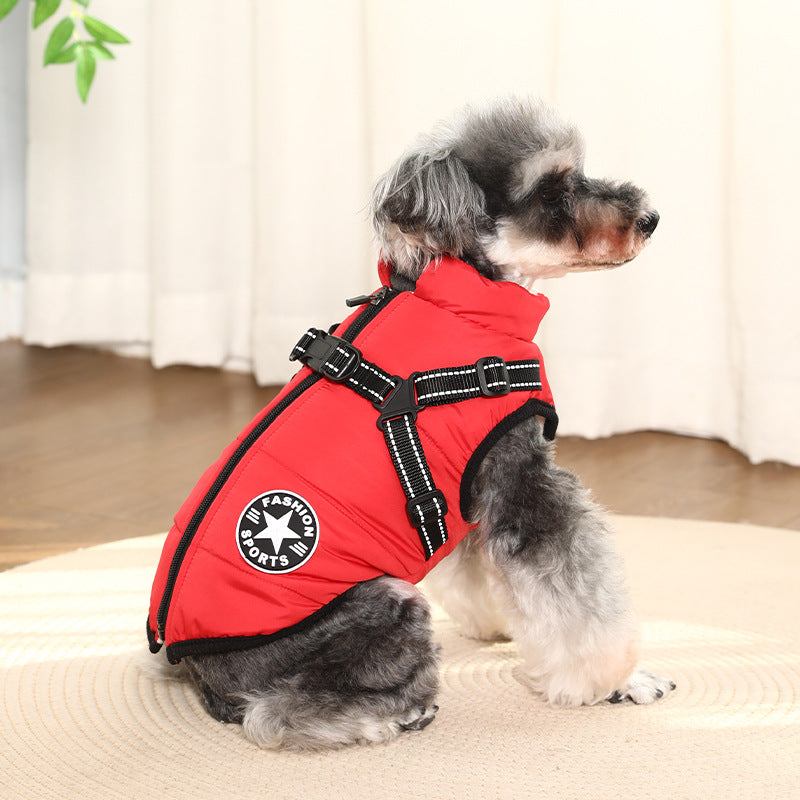 PSM New Pet Clothes Dog Jacket Cotton Clothing Small Dog Two Feet Traction Vest Chest Back Winter Warm Clothing