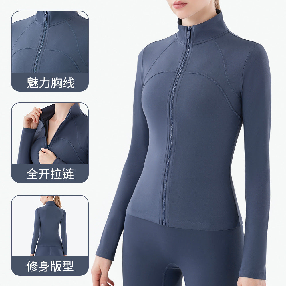 Autumn And Winter New High-neck Fitness Clothes Ladies Long-sleeved Top Zipper Tight Sports Jacket Lulu Yoga Clothes