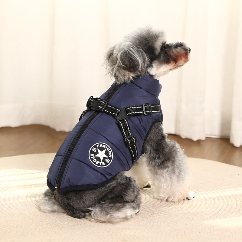 PSM New Pet Clothes Dog Jacket Cotton Clothing Small Dog Two Feet Traction Vest Chest Back Winter Warm Clothing